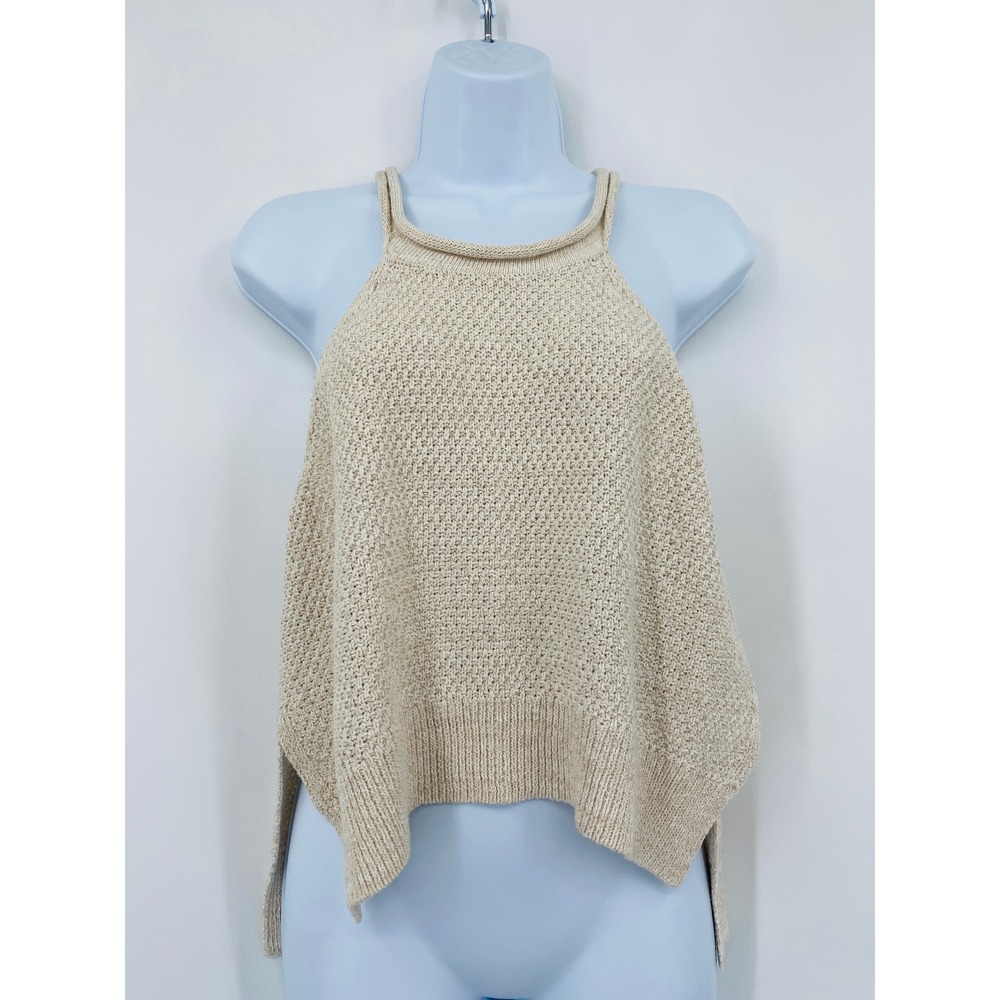 Joah Brown rollneck sweater Tank Top Women Beige High Neck Open Side Ribbed